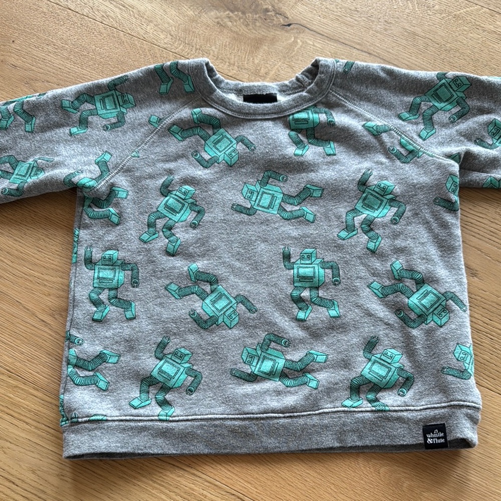 Whistle and Flute Grey Robot Sweater 5-6